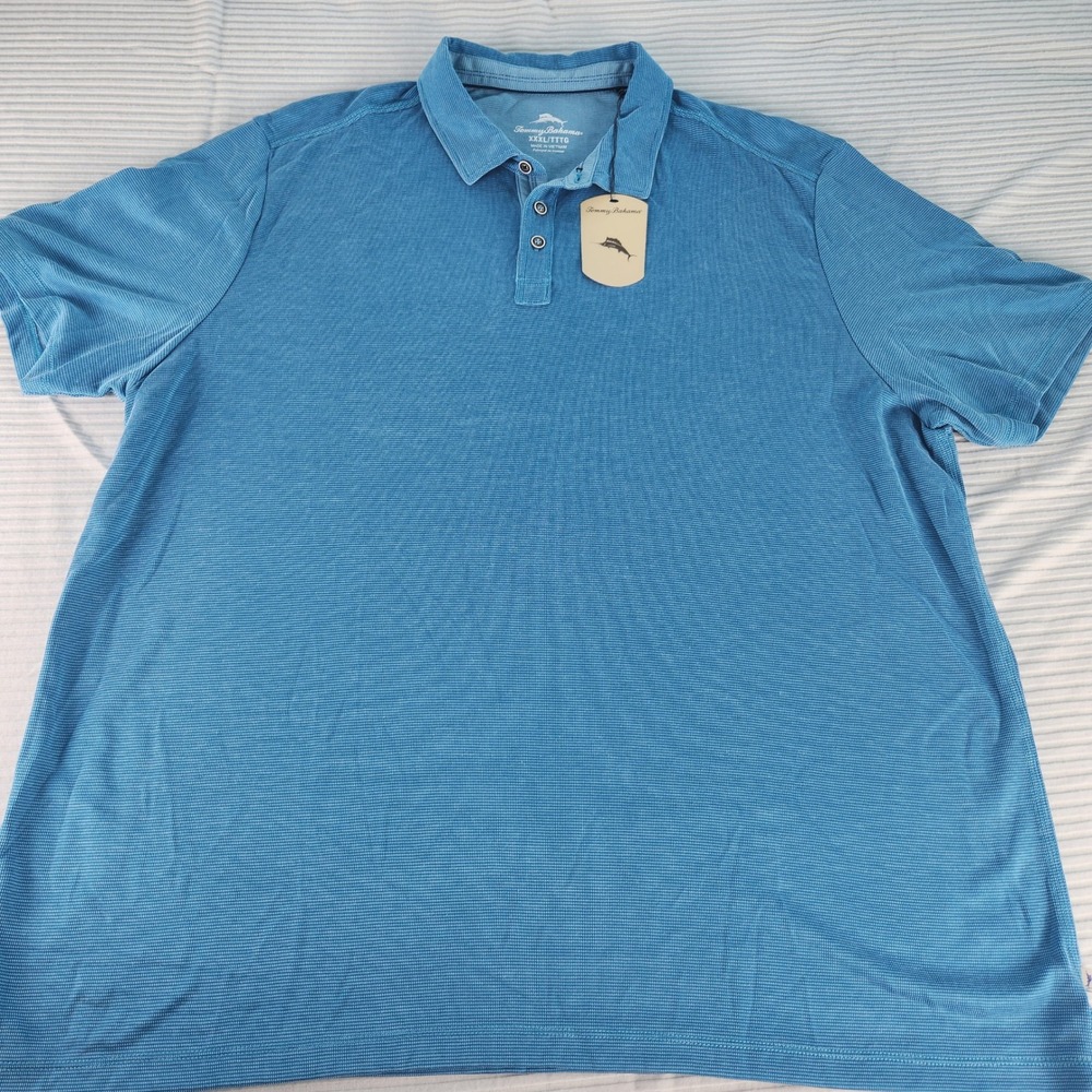 Tommy Bahama Mens XXXL Blue Textured Short Sleeve Polo Shirt‎ NWT Big & Tall
